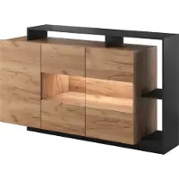Furniture24 Kommode ALVA Sideboard 155 cm breit 3 Türiger mit Led Beleuchtung Schrank Wohnzimmerschrank mit Aufsatz Anthrazit/Craft Eiche Gold