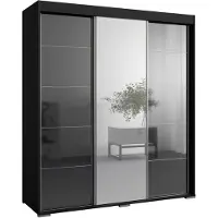 Mzm24 Schiebetürenschrank mit Spiegel Como 3D1L 180 Schwarz (Lacobel)