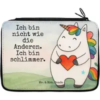 Mr. & Mrs. Panda Federtasche Einhorn Herz Design - Weiß - Geschenk, Freundin, Einhörner, Federmäppchen, Federmappe, Bunt, Schlampermäppchen, Schreibmappe, Unicorn