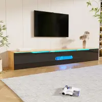 STILVORA Lowboard Fernsehschrank mit Hochglanzoberfläche,Beistellschrank mit 16-Farben-LED-Beleuchtung,Wandmontierbares Sideboard,Holzfarbe