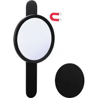 DEUSENFELD KM7B - Magnet Kosmetikspiegel mit 2 selbstklebenden Wandplatten, Klebespiegel, magnetisch abnehmbar, Ø15cm, 7x Vergrößerung, matt schwarz