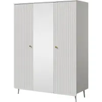 Mzm24 Drehtürenschrank mit Spiegel Chloe 3D 150 Weiß (schwarzer oder goldener Griff)