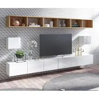 Lomadox Moderne Wohnwand in weiß Hochglanz mit Artisan Eiche Nb. CAIRNS-132, B/H/T ca. 300/200/43 cm