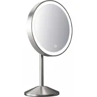 DEUSENFELD SL70EFA - Akku Batterie LED Stand Kosmetikspiegel, 7x Vergrößerung, Ø20cm, schwenkbar, 3 einstellbare Lichtfarben, 10 Min. Timer, Dimmer, 3000mAh Lithium Akku, USB, Edelstahl Finish