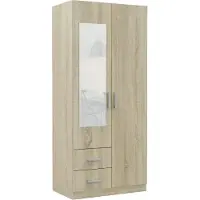 Pressiode Kleiderschrank Mit Spiegel Schrank Mit Schubladen, Flurgarderobe, Bronze, 101 cm Breite