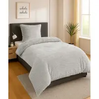 Heimtexland Winter Bettwäsche Cord kuschelig weich und warm Cashmere Touch Wende Bettbezug 80x80 I 135x200 Super Soft temperaturausgleichend atmungsaktiv Teddy Plüsch Kord Typ768 Silber
