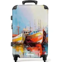 NoBoringSuitcases.com Großer Koffer - Boote - Kunst - Malerei - Kombinationsschloss TSA - Hartschalen Trolley 4 Rollen - 72 liter - Reisekoffer - 66 cmKoffer Mittelgroß 67x43x25 cm, 72L,