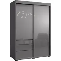 Mzm24 Schiebetürenschrank mit Schubladen Torino 2D 140 Grau (Lacobel)