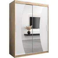 MEBLE KRYSPOL Kleiderschrank, Schiebetürenschrank Schlafzimmer, Schrank mit Spiegel WAVE 150 cm