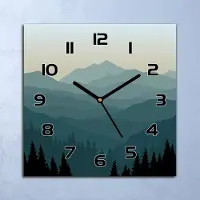 Coloray Wanduhr Echt-Glas-Küchenuhr Bergblick grün Quarz Lautlos 30x30 Deko Bilder
