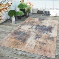 TT Home In-& Outdoor Teppich Küche Wohnzimmer Wetterfest Balkon Terrasse Modernes Vintage Design Abstrakt Größe 160 cm Rund