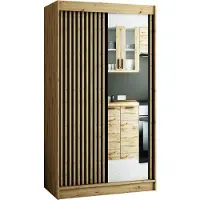 MEBLE KRYSPOL Kryspol Schwebetürenschrank LAMELO 2 120 mit Zierstreifen und Spiegel, Flurgarderobe mit 2 Kleiderstange, Modern Design