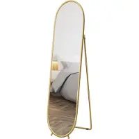 Northio Ganzkörperspiegel, 160 x 40 cm Wandspiegel mit Ständer, Metallrahmen, Oval Standspiegel für Wohnzimmer, Schlafzimmer, Gold