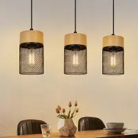 ZMH Hängelampe Vintage Pendelleuchte Esstisch 3 Flammig Hängeleuchte Schwarz Holzmaserung Wohnzimmer Esszimmerlampe Industrial E27 Lampenfassung MAX.25W Esstischlampe für Schlafzimmer Küche Bar Flur