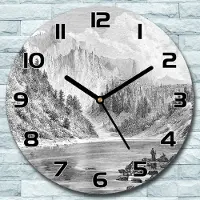 Coloray Wanduhr aus Glas Rund fi 30 Gezeichnete Berge Quarz Deko Schlafzimmer Büro
