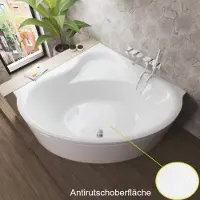 ECOLAM Badewanne Bala 140x140 cm mit Antirutsch + Schürze | Eckbadewanne moderne rutschfeste Wanne mit Sitz symmetrische Acrylwanne