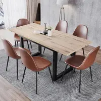 STILVORA Erweiterbarer Esstisch in Industriestil,Platzsparender Kaffeetisch,rechteckiger,moderner einfacher Esstisch aus Eisen,MDF,Natur