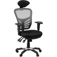 Stema Ergonomischer Bürodrehstuhl HG-0001H, Nylonbasis, verstellbare Armlehnen, Kopfstütze, Schwarz/Grau