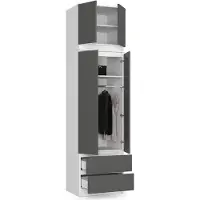 BDW Kleiderschrank mit Aufsatz, 4-türiger Kleiderschrank, Weiß / Grau