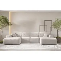 Fun-Möbel Wohnlandschaft Sofa U-Form CESINA in Stoff Ascot Bukla Creme