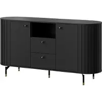 Mirjan 24 Kombikommode Zante 150 2D2S 02, Kommode mit zwei Drehtüren und zwei Schubladen, Stahlfüße und Griffe, Wohnzimmer Kollektion (Farbe: Schwarz)
