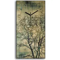 Coloray Wanduhr Leinwand Bild Uhr 30x60 Bild Grunge Rahmen mit Baumsilhouette - schwarze Hände
