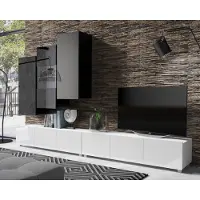 Ravio Wohnwand Amanda IX Oberschrank 300cm Wohnzimmer-Set Vitirne tv-Schränke viel Stauraum (Schwarz matt + Schwarz Hochglanz Fronten / Weiß matt + Weiß Hochglanz Fronten)