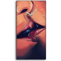 Coloray Wohnzimmer-Bild Leinwand Uhr Geräuschlos 30x60 Küssende Lippen Malerei - weiße Hände