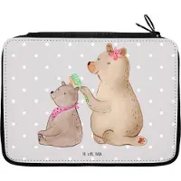 Mr. & Mrs. Panda Federtasche Bär Kind - Grau Pastell - Geschenk, Muttertag, Federmäppchen, Mutti, Etui, Familie, Schlampermäppchen, Mutter, Mama, Bleistiftetui