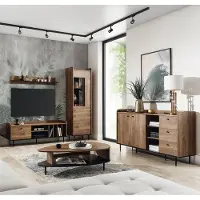 Lomadox Wohnzimmer Möbel Set im Retro Look VAREDO-132 in Eiche Nb., Wohnwand inkl. Couchtisch und Sideboard