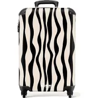 NoBoringSuitcases.com Hartschalen Handgepäck Koffer 55x35x20 cm, 36L, Abstrakte Drucke für Frauen: Beige mit schwarzen Wellenlinien, Reisekoffer mit 4 Rollen