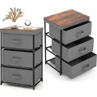 KOMFOTTEU Kommode mit 3 herausnehmbaren & faltbaren Schubladen, Aufbewahrungsmöbel aus Stoff, robuster Metallrahmen, ideal für Schlafzimmer, Wohnzimmer, Büro, Studie (Grau, 2 Stück)
