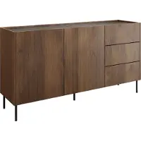 Mirjan 24 Sideboard Tewos K160 3SZ, Kommode mit zwei Drehtüren und drei Schubladen, Schwarze Metallfüße (Farbe: Nuss Warmia / Nuss Warmia + Marmor Schwarz)