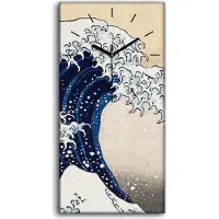 Coloray Leinwand Wanduhr Wandkunst Uhr 30x60 Die groß e Welle in Kanagawa Katsushika - schwarze Hände