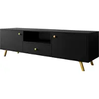 Mirjan 24 TV-Lowboard Siena 160, TV-Schrank mit zwei Drehtüren und Schublade, Metallgriffe in der Farbe Gold (Farbe: Schwarz)