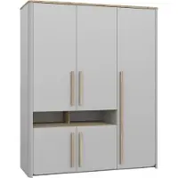 Furniture24 Kleiderschrank SURFINIO Schrank 5 Drehtür Kleiderstange Grau/Catania Eiche 158cm