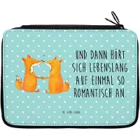 Mr. & Mrs. Panda Stifteetui Füchse Liebe - Türkis Pastell - Geschenk, Fuchs, Mäppchen, Federtasche, Liebespaar, Bleistiftetui, Federmäppchen, Etui für Stifte, Federmappe