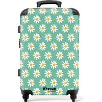 NoBoringSuitcases.com Großer Koffer - Türkis mit Gänseblümchen - Kombinationsschloss TSA - Hartschalen Trolley 4 Rollen - 72 liter - Reisekoffer - 66 cmKoffer Mittelgroß 67x43x25 cm, 72L,