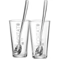 Ritzenhoff & Breker Latte-Macchiato-Glas "Latte Macchiato Gläser + Löffel Lena 350 ml 2er Set transparent", bunt (transparent), Glas, Trinkgefäße, Latte-Macchiato-Glas