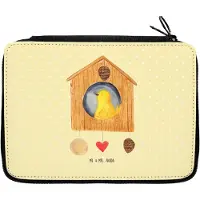 Mr. & Mrs. Panda Federtasche Vogelhaus Home - Gelb Pastell - Geschenk, Lustige Sprüche, Schlampermäppchen, Haus, Einzugsgeschenk, Vogel, Federmäppchen, Stifteetui, Umzug