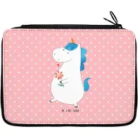 Mr. & Mrs. Panda Mäppchen Einhorn Spaziergang - Rot Pastell - Geschenk, Schreibmappe, Blumen, Schlampermäppchen, Etui für Stifte, Einhörner, Unicorn, Bleistiftetui