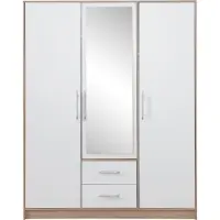 Furniture24 Kleiderschrank 150x190x56 cm SMART SR3 Schrank 3 Türen 2 Schubladen Spiegel Sonoma Eiche/Weiß