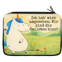 Mr. & Mrs. Panda Schlampermäppchen Einhorn Mann Design - Weiß - Geschenk, Freundin, Familie, Beste, Etui, Mäppchen, BFF, Federtasche, Unicorn, Schreibmappe, Federmäppchen