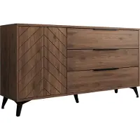 Mirjan 24 Kombikommode Xylix Bis 1D3SZ, Sideboard mit Drehtür und drei Schubladen, Griffe und Füße aus Metall in der Farbe Gold (Farbe: Nuss Okapi)