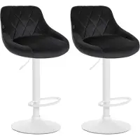 BellaFurn 2-teiliges Set aus Samt-Barhockern – Barhocker – höhenverstellbar | Farbe: Schwarz | Grundfarbe: weiß