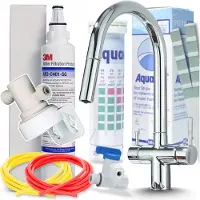ARI SLENDER 3-Wege Küchenarmatur mit 3M Wasserfilter, Ausziehbar, 360° Drehbar, Messing, Spültischarmatur für gefiltertes Trinkwasser, Chrom