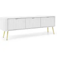Lomadox Lowboard mit Rillen weiß, Füße gold, ZARA-160
