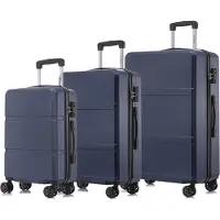 YONSLY Premium Reisekoffer TSA-Schloss,YKK-Reißverschluss Hartschalen-Koffer Kabinenkoffer Rollkoffer Suitcase Handgepäck (Dunkelblau, M-L-XL-Set)
