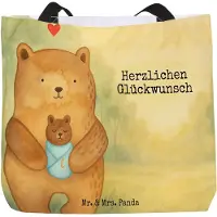 Mr. & Mrs. Panda Reisetasche Bär Baby Design - Weiß - Geschenk, Glückwunsch, Einkaufstasche, Stoffbeutel, Nichte, Teddy, Strandtasche, Tasche, Schultasche, Eltern, Mutter