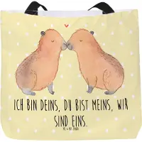 Mr. & Mrs. Panda Beutel Capybara Liebe - Gelb Pastell - Geschenk, Einkaufstasche, Tote Bag, Reisetasche, Tasche, Lustige Sprüche, Geschenkidee, Valentinstag, Beziehung